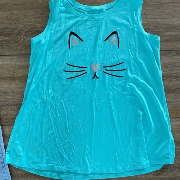 Bundle of 2! Justice Waistband Light Wash Jeans & Justice Kitty Tank Top Sz 18 - Picture 8 of 10